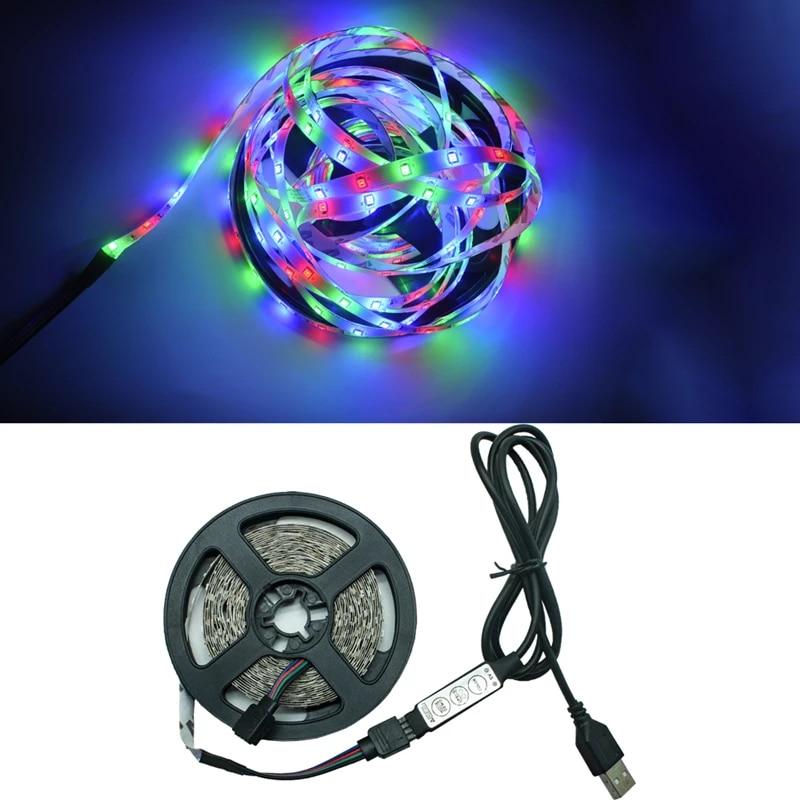 Светодиодные ленты RGB 2835, украшения, 3 клавиши управления, USB-кабель, гибкая лента, диод, 5 В постоянного тока, настольная подсветка, ленточное освещение