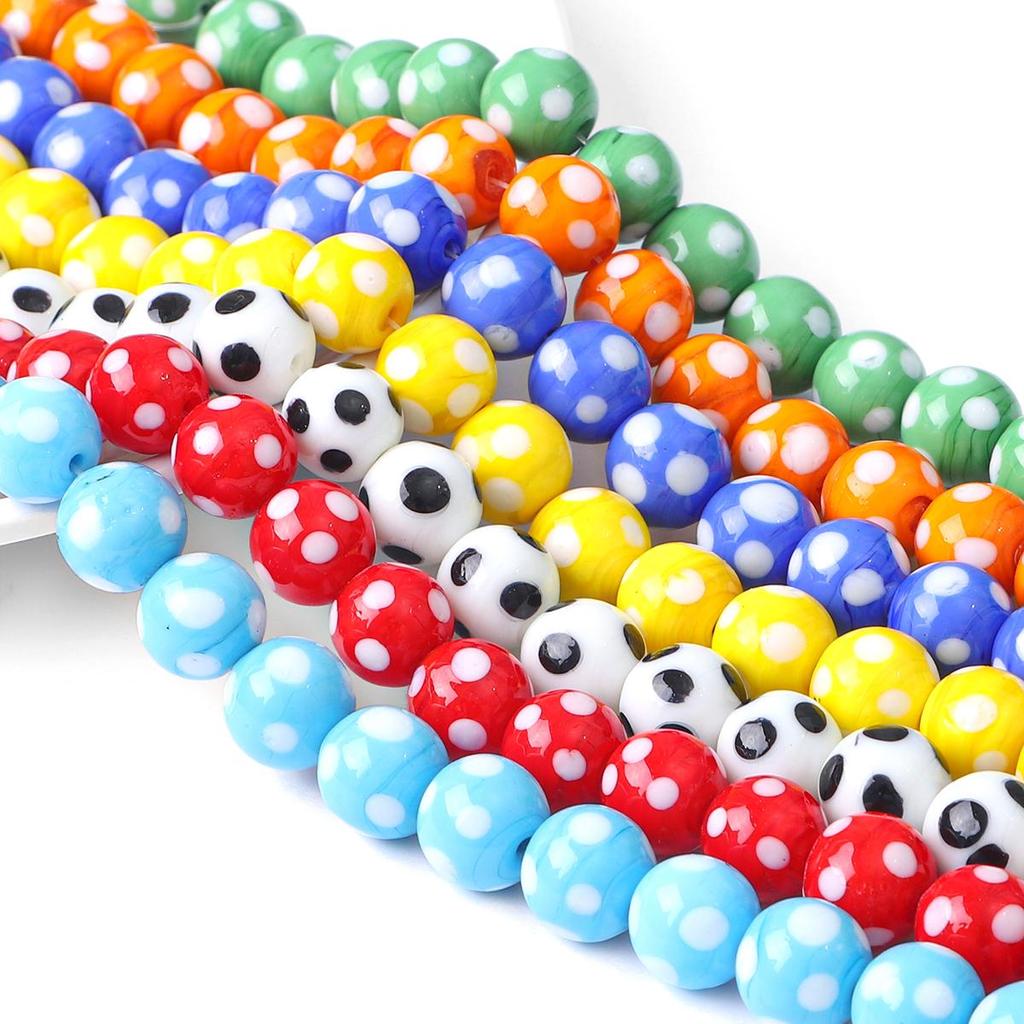 2 шт. Круглые цветные стеклянные бусины с точками ручной работы для изготовления ожерелий, браслетов, серег и другой бижутерии
