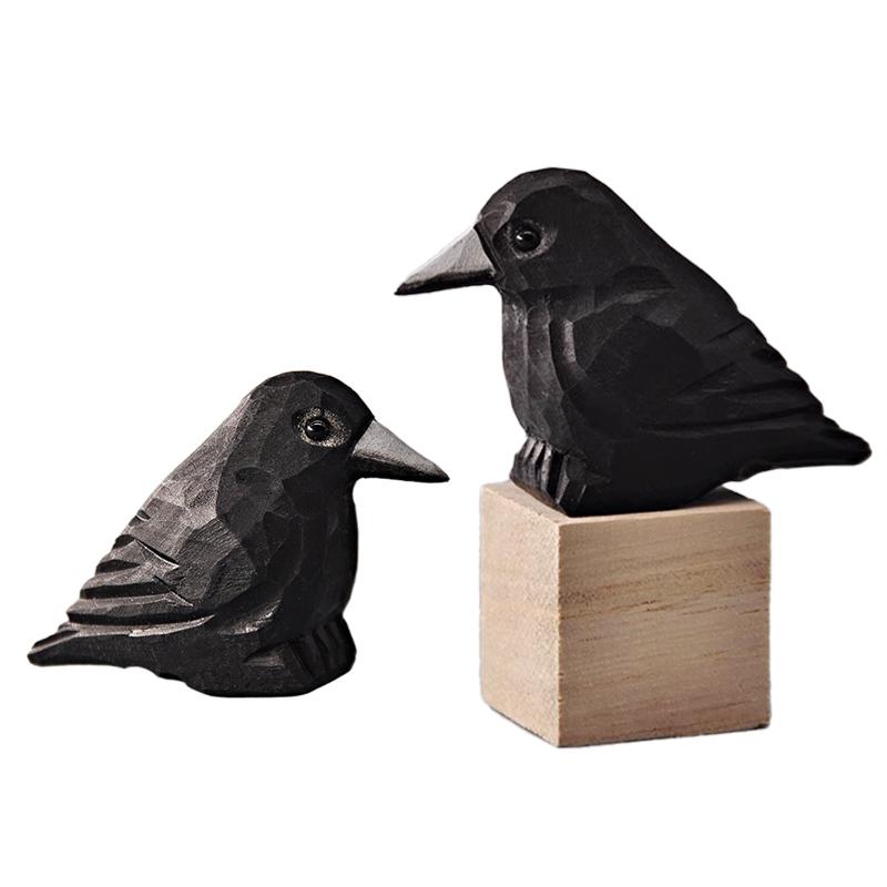 Crows Animal Model Woodcarving Master Hand-carved Solid Wood Ornament Collection Desktop Toys
