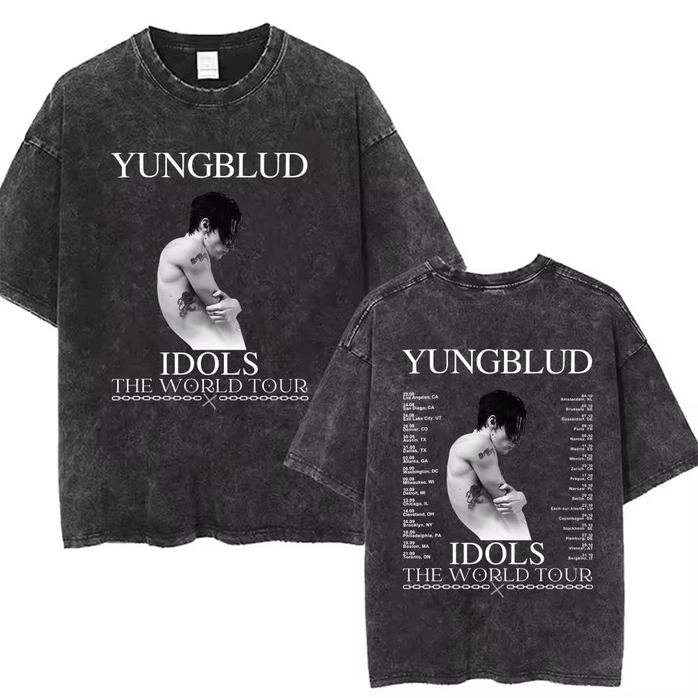 Стирка Винтажная Футболка Yungblud Idols World Tour Мужская Женская Повседневная Свободная Хлопковая Футболка Мужская Хип-Хоп Мода Ретро Футболки