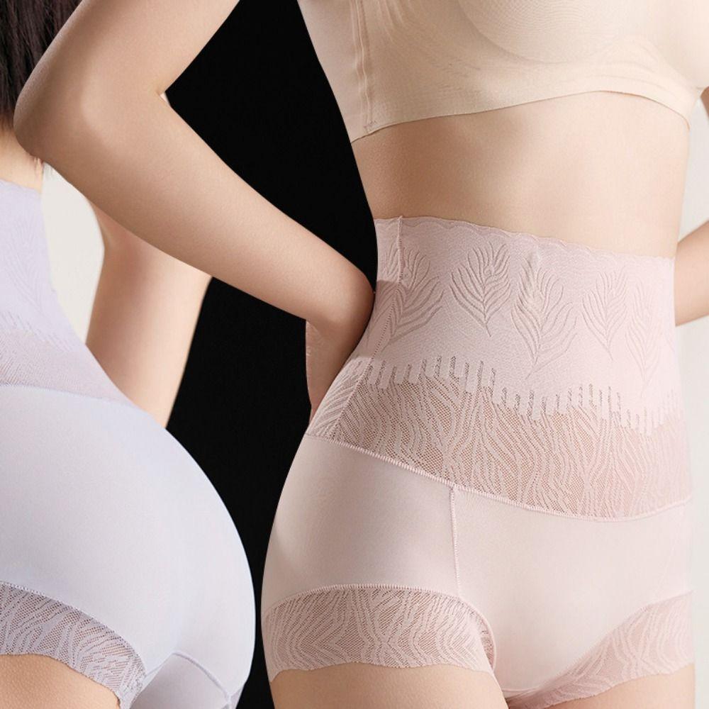 Высокая талия кружевные бесшовные трусы лист утягивающие трусы эластичное корректирующее белье для живота женское