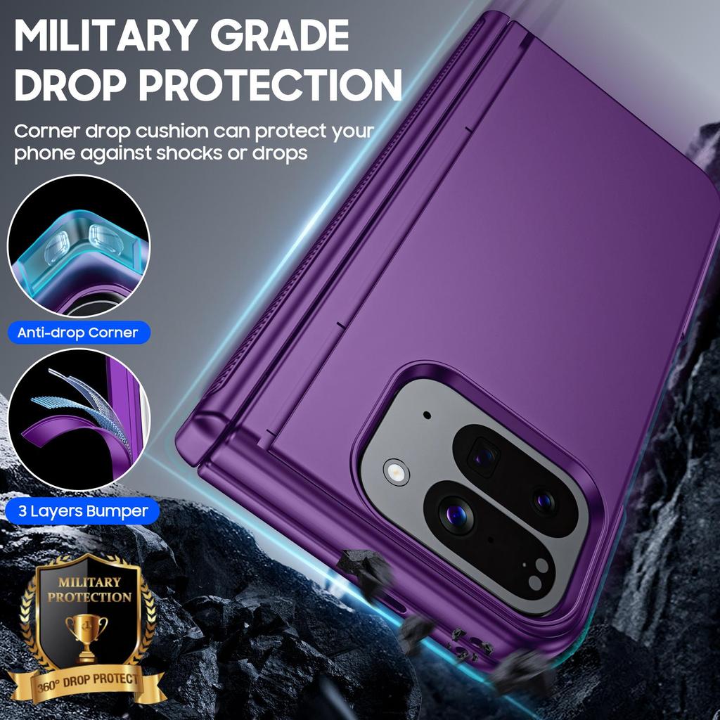 For Google Pixel 10 Pro Fold with Magnetic Power [Hidden Kickstand][Screen Protector][Hinge Protection] Slim Shockproof Protective Phone Case-Purple