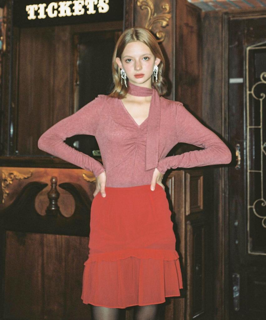 SALON DE YOHN Scarf Shirring T_ Pink