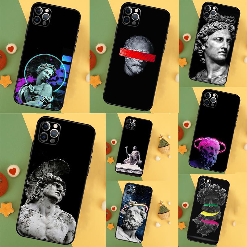 Чехол Funda со статуей греческого бога для iPhone 11 12 13 14 16 15 Pro Max Mini XS Max X XR SE2 7 8 14 16 15 Plus