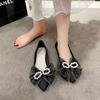 Fashion Women's Fashion Flat Shoes Autumn New Pointed Head Shallow Mouth Beaded Butterfly Knot Soft Sole Non-slip Low Top Single Shoes