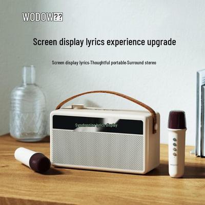 Портативная беспроводная Bluetooth 5.3 KTV колонка WOPOW с двумя микрофонами, штекер CN (адаптер в комплекте)