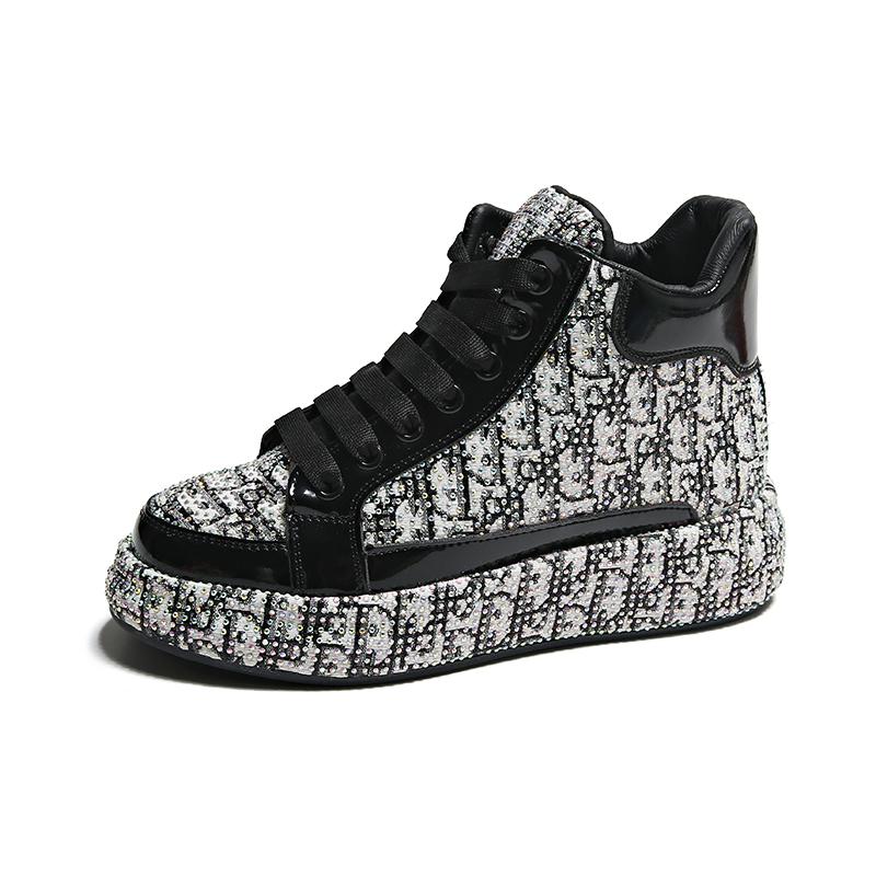 Блестящие модные кроссовки на среднем каблуке со шнуровкой, сетчатая женская обувь на распродаже 2024 года, высококачественные однотонные женские туфли из вулканизированной кожи на весну/осень