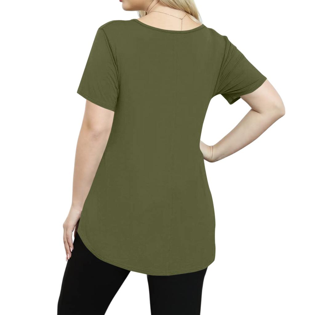 Women's Solid Color Large Size V-neck Top Loose Pocket T-shirt