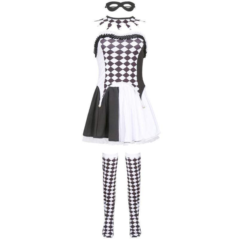 Plaid Clown Costume Devil Costume, Black and White Witch Kuila Ghost Bride Halloween Costume, Performance Costume