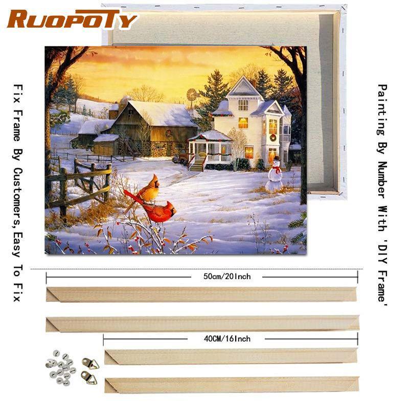 RUOPOTY Картина по номерам Зимний пейзаж Ручная роспись Художественный подарок DIY Картина по номерам Рождественские наборы Украшение дома