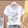 (Asian Size) Fashion Print Short Sleeve T-shirts Clothing T Female Lovely Flower Trend Casual Women's Top Graphic Tee