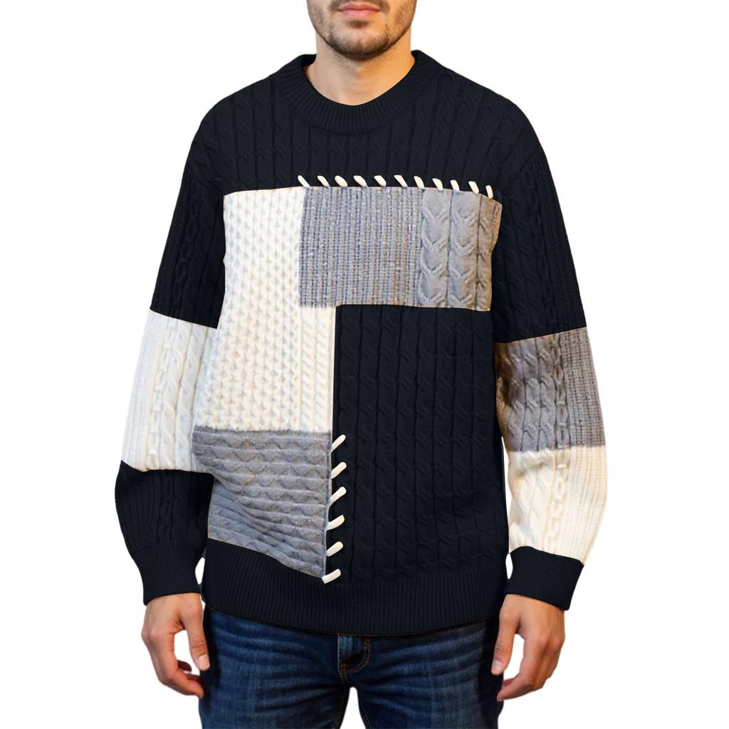 Men's Fashion Knitting Pullover Long Sleeves Loose Round Neck Sweater
