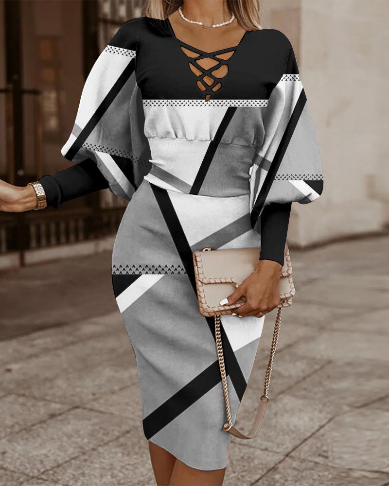 Новое женское облегающее платье на осень и зиму с модным принтом и рукавами-фонариками и v-образным вырезом, хип-платье, повседневное элегантное вечернее платье размера плюс