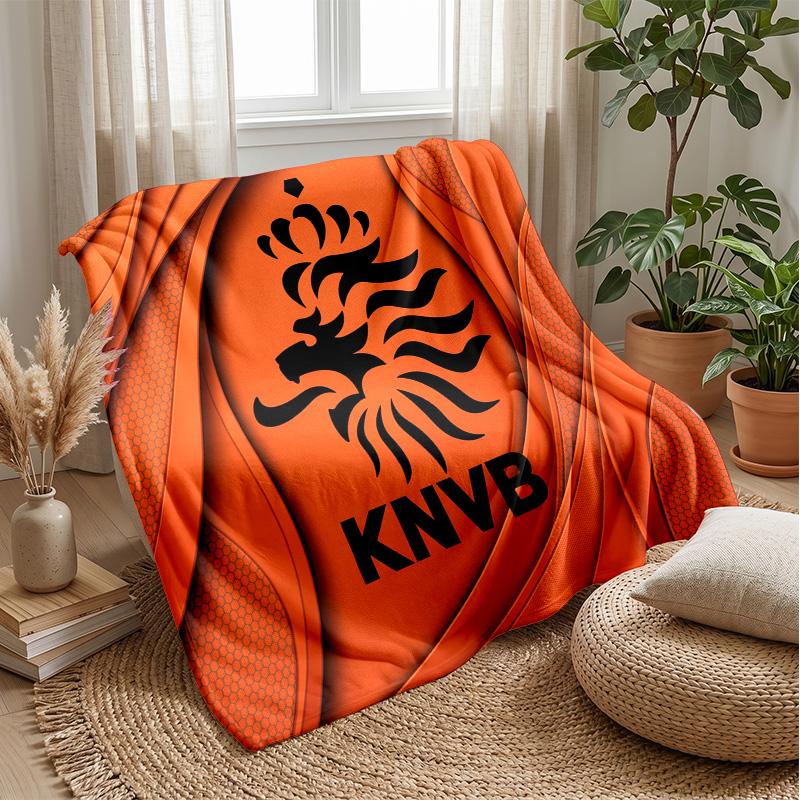 Netherlands Football Printed Flannel Blanket Skin Friendly Warm Decorative Throw for Indoor Couch Bed Daily Use