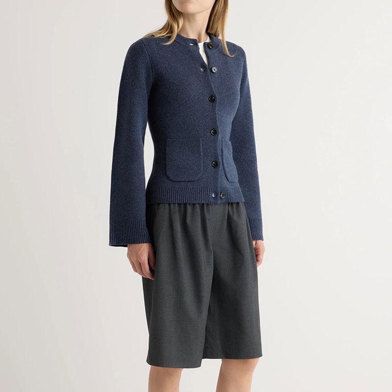 2026 Autumn/Winter Cross-Border Style Knit Cardigan: Single-Breasted, Round Neck, Waist-Cinching Sweater Top