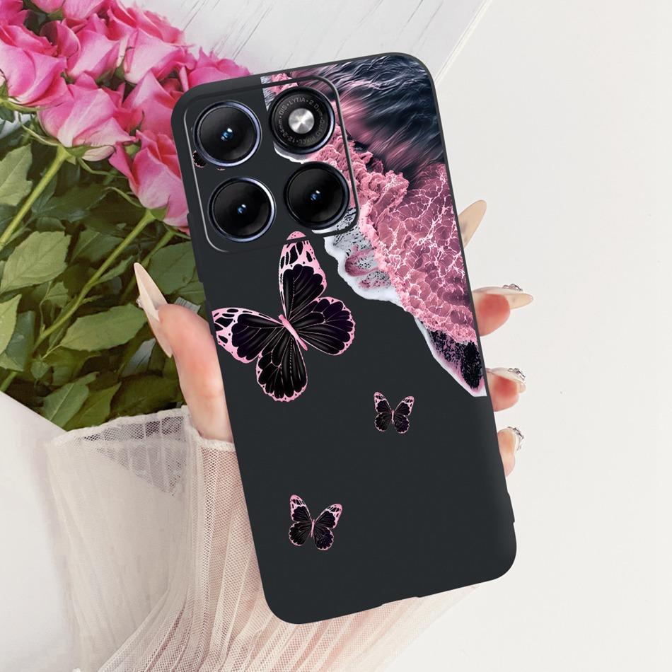 Для Motorola Edge 70 Fusion Милый Цветок Бабочка Кошка Расписной Чехол Для Motorola Edge70 Fusion 5G Черный Силиконовый Мягкий Чехлы Для Телефона