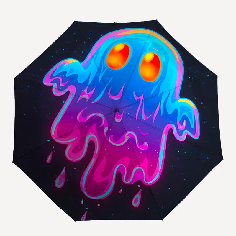 1pc Ghost Neon Automatic Open/Close Umbrella with Windproof, Functional Design, 8-Rib Sturdy Canopy, Durable Ribs,070