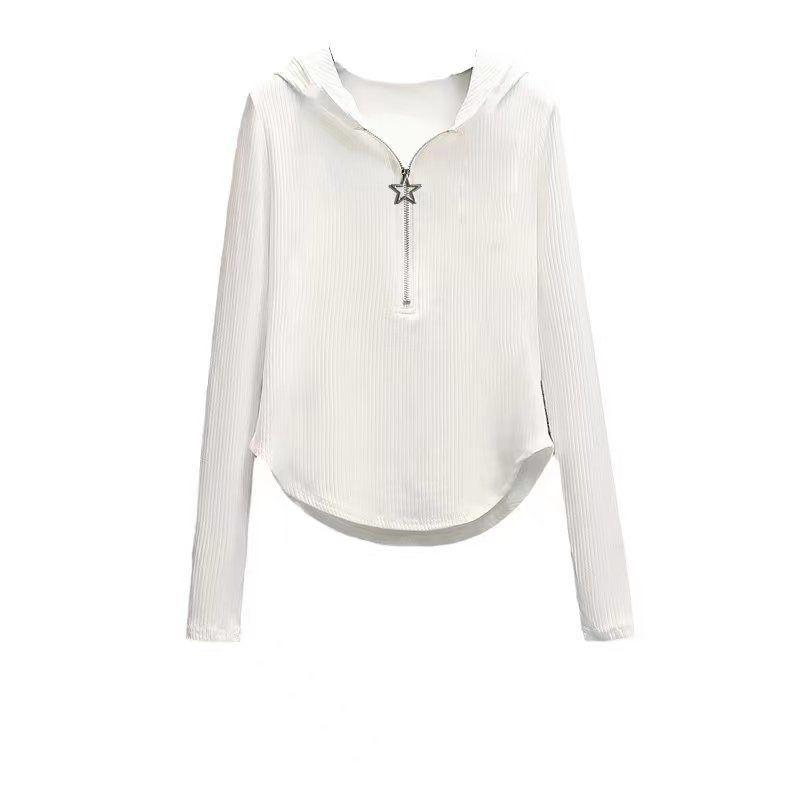 Высококачественная тонкая футболка с капюшоном и длинными рукавами, нерегулярный дизайн на молнии, солнцезащитный крем в стиле Ins