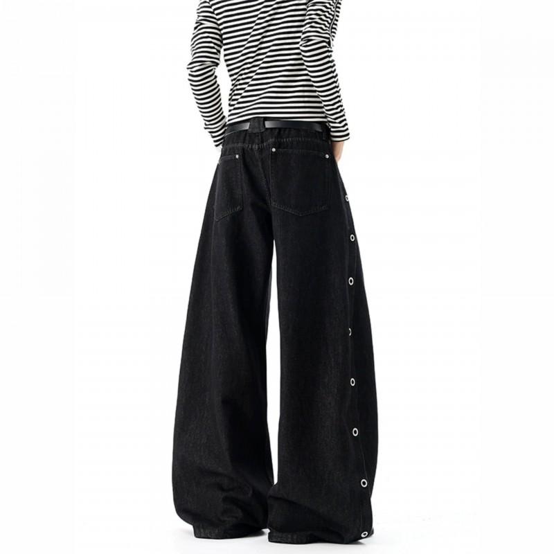 Mens Loose Straight Jeans Vintage High Street Style Button Fly Denim Pants Teenagers