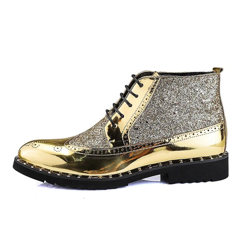 Весна Осень мода МУЖСКИЕ повседневные кожаные туфли Оксфорд классический дизайн мужские черные золотистые высокие деловые официальные ботильоны