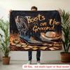 2D flat, 1 boot on the ground art background banner - Western cowboy boot and cowboy hat design, durable polyester fabric