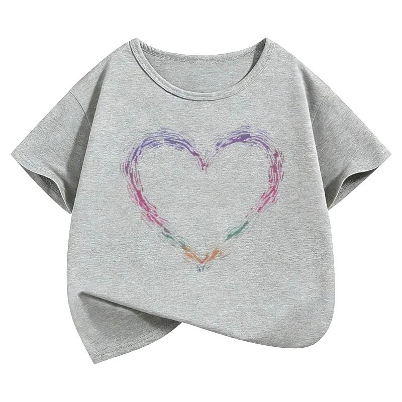 Y2k Fashion Short Sleeve T Shirts Heart Kids Childrens Tshirt Boys Girls Summer Spring Casual Top Tee Shirt Kids Daily Wear