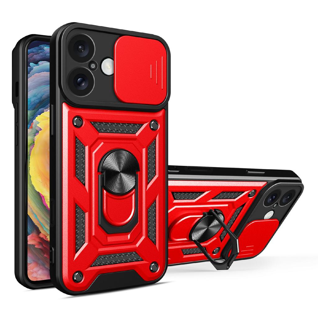 AMORUS Kickstand Case for iPhone 16 PC+TPU Phone Cover with Camera Lens Slider