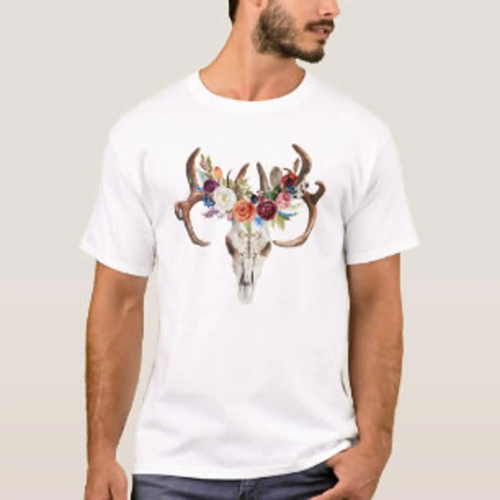 Flowers Amp Feathers Bull Skull Dreamcatcher T Shirt Vintage Homme Slightly Unisex Comfortable Soft Graphic Streetwear