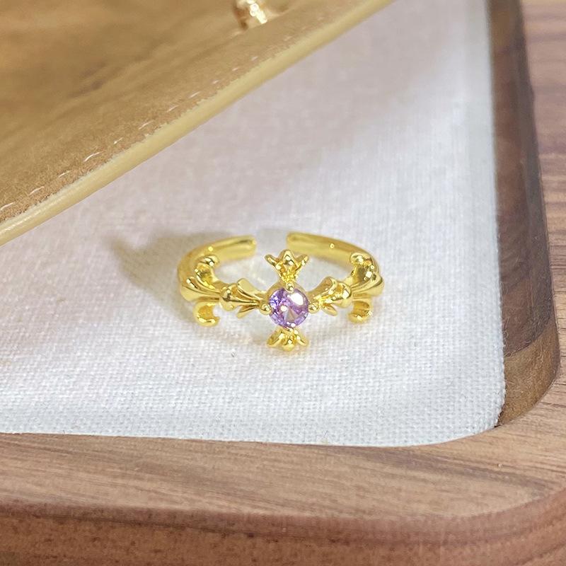 [Jewelry Collection] Retro Personality Medieval Iris Cross Open Ring Light Luxury High-End Ring Woman