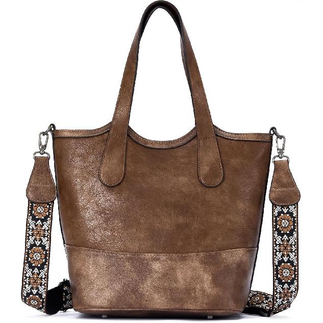 Tote Bag for Women,Straw&Vegan Leather Bucket Bags Crossbody Top Handle Purses And Handbags For Work Travel Beach