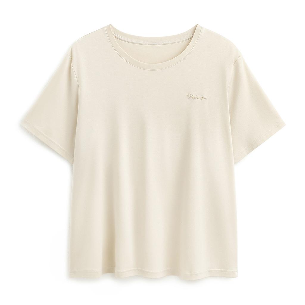 26 Summer Round Neck Unique Embroidery Loose Solid Color Versatile T-shirt with Mulberry Silk