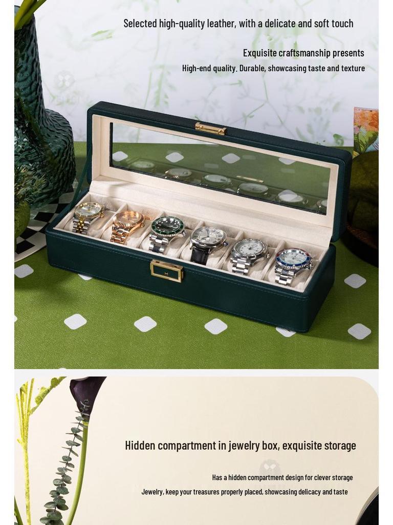 Коробка для хранения часов и очков из ПУ кожи с зернистой текстурой личи с несколькими отделениями