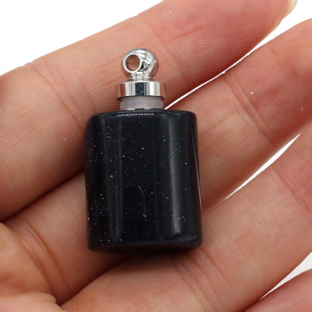 1Pc Flat Cylindrical Natural Stone Perfume Bottle Pendant, Reiki Healing Crystal Gems Charms for DIY Necklace Hanging Decorative Jewelry Making Crafts