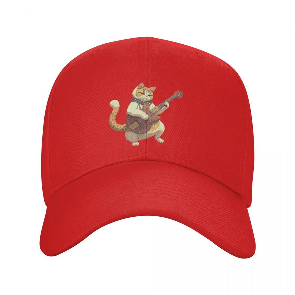 Кот-рокер играет на гитаре Мультяшный гитарный кот Бейсболки Snapback Мужская Женская Кепка Регулируемая Кепка Streetwear Бейсбольная кепка Кепка