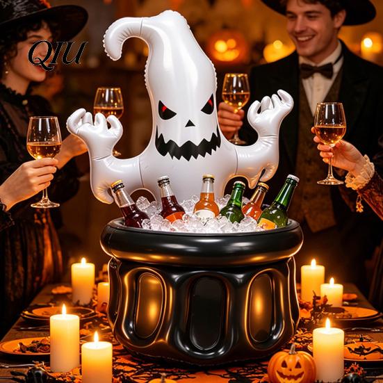 Halloween Party Decor Inflatable Ghost Ice Bucket, Drink Tub, White Snack Holder Beverage Cooler for Decor, Outdoor Picnic Storage Themed
