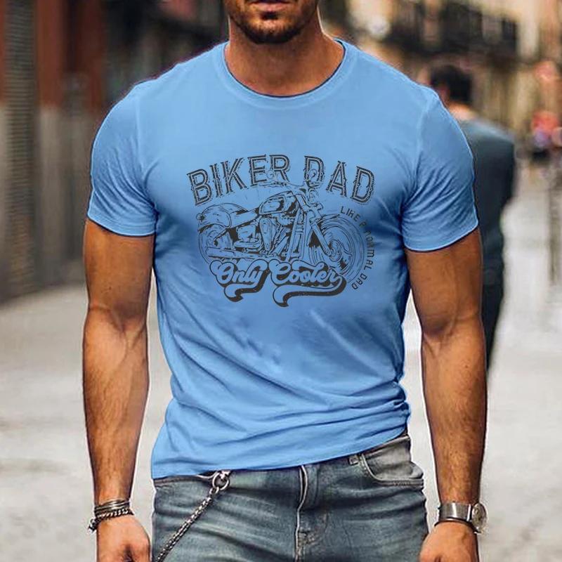 Футболка для мужчин с изображением мотоцикла, принт «Байкер-папа», короткий рукав, классическая уличная футболка, мужские рубашки на День отца, свободные летние футболки