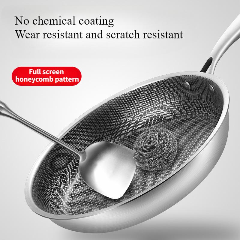 28cm Stainless Steel Frying Pans Non-stick Cooking Wok Honeycomb Structure Egg Frying Saucepan Cooking Pots Kitchen Accessories