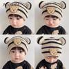 Baby Hat Autumn and Winter Korean Baby Hat Striped Cute Bear Hat Wool Hat Men's and Women's Hats