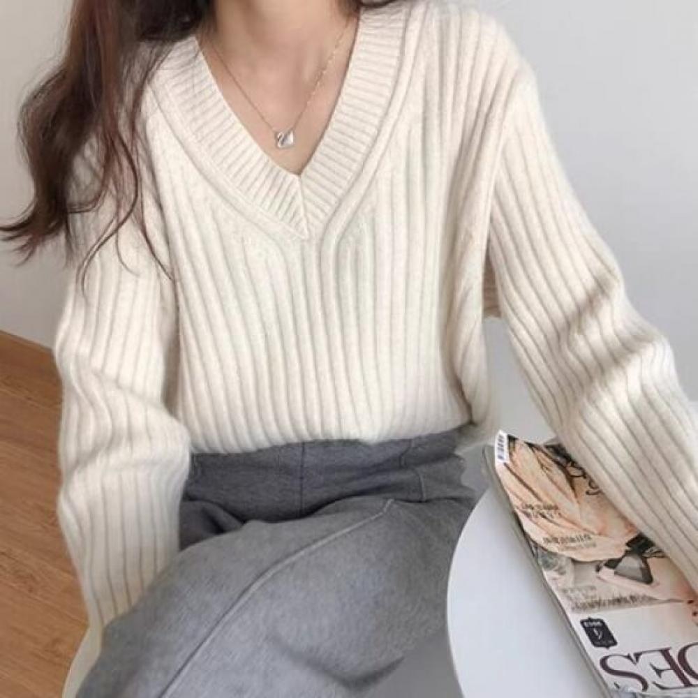 NaVaVa Women Soft Rib V Neck Long sleeVe Knit Sweater Nk3196