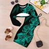 Girls Cartoon 2 Piece Outfits, Long Sleeve Crop Top + Spaghetti Strap Bodycon Dress, avender Pink Floral Print Party Dress Set