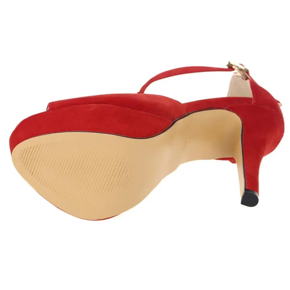 Новые женские босоножки на платформе из замши на высоком каблуке 14 см, сексуальные туфли-лодочки с открытым носком и ремешком на щиколотке, туфли-лодочки с Т-образным ремешком для вечеринки и свадьбы