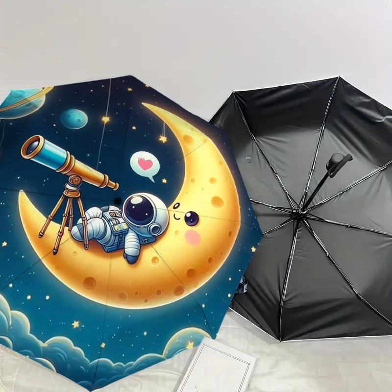 1pc Moon Astronaut Telescope Space Umbrella with Plastic Handle,Suitable for All Seasons Home Travel Outdoor UmbrellaDD190