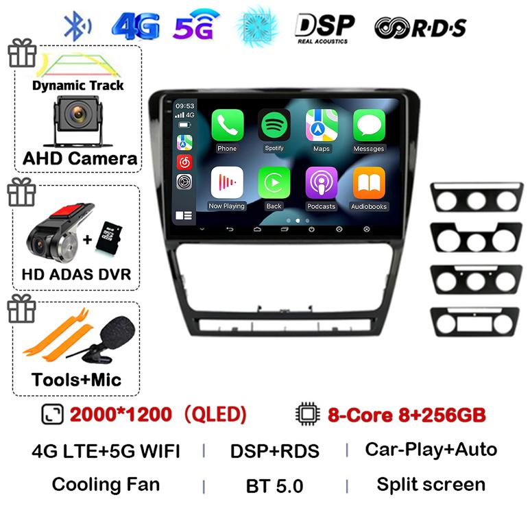 Android 14 WIFI+4G Carplay автомобильное радио GPS для SKODA Octavia 2 A5 2007 2008 2009 2010 2011-2014 Мультимедийный плеер Головное устройство Стерео