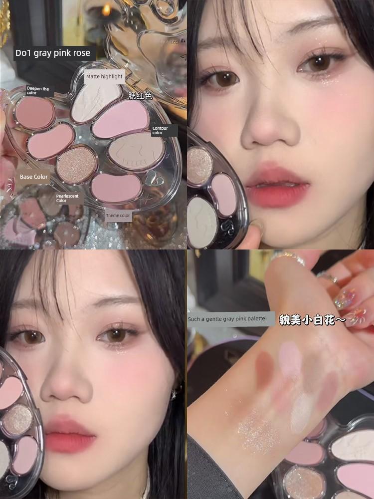 Veecci/Seven-Color Eyeshadow Palette for Light Makeup, Pearlescent Highlighter, Blush, and Contouring - Multi-Use Comprehensive Palette for Beginners