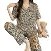 Light luxury leopard print ins style fashion spring new imitation cotton pajamas women's casual short-sleeved trousers two-piece set