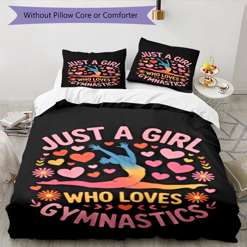 3pcs gymnastics Bedding Set Duvet Cover Closure Includes 1 Duvet Cover & 2 Pillowcases, Soft and Comfortable for All Seasons.