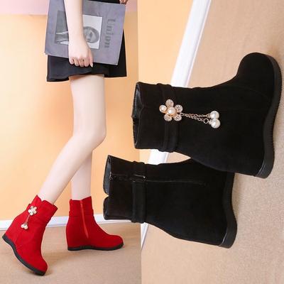 2025 осень и зима новая женская бархатная обувь Мартин внутренняя танкетка боковая молния стразы короткие ботинки женские и женские ботинки одинарные ботинки co