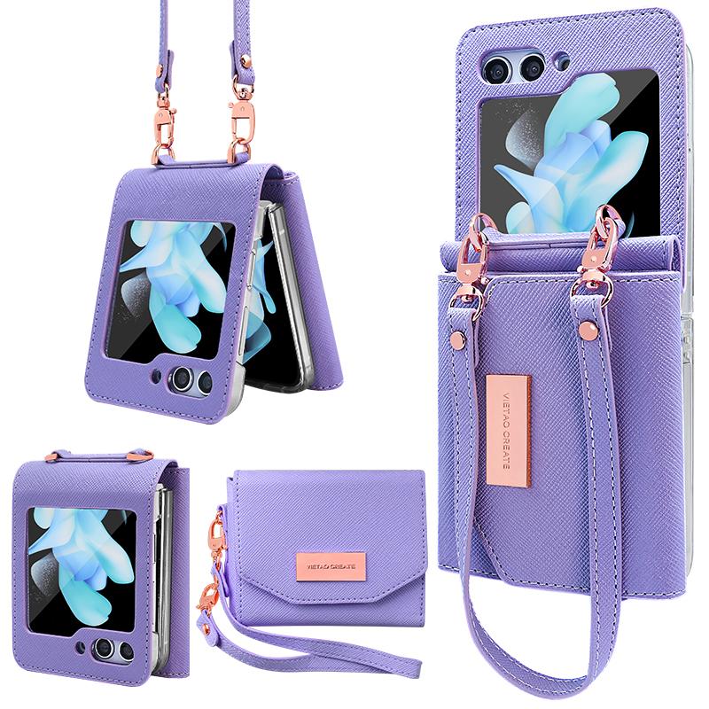 Кожаный чехол-кошелек с несколькими картами для Samsung Galaxy Z Flip 5 4 3 Flip4 Flip3 5G, сумка-кошелек, ремешок на руку, задняя крышка с ощущением кожи