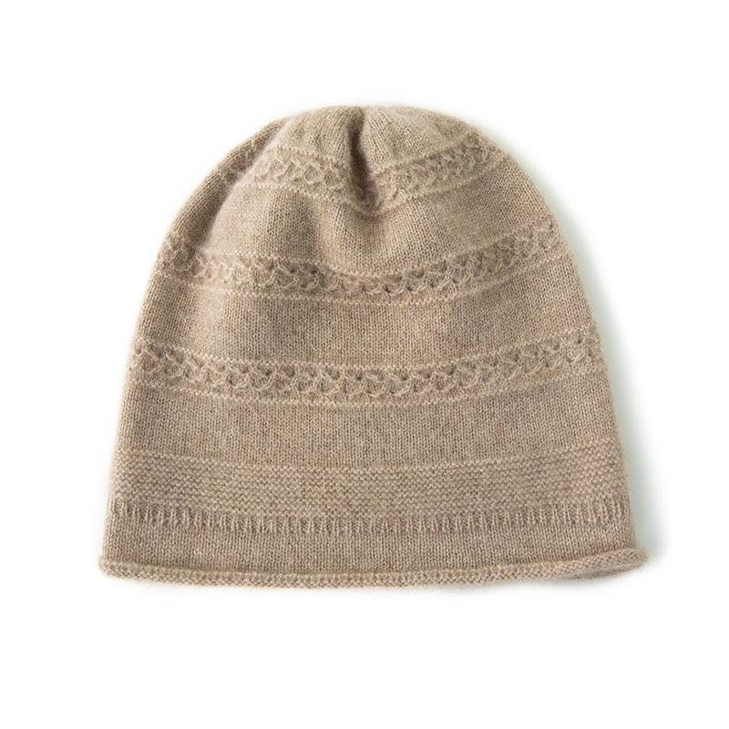 Мягкий Кашемир Осень и Зима Новый Стиль Женская Однотонная Жаккардовая Шапка с Загнутым Носком и Теплой Защитой Ушей Вязаная Шапка