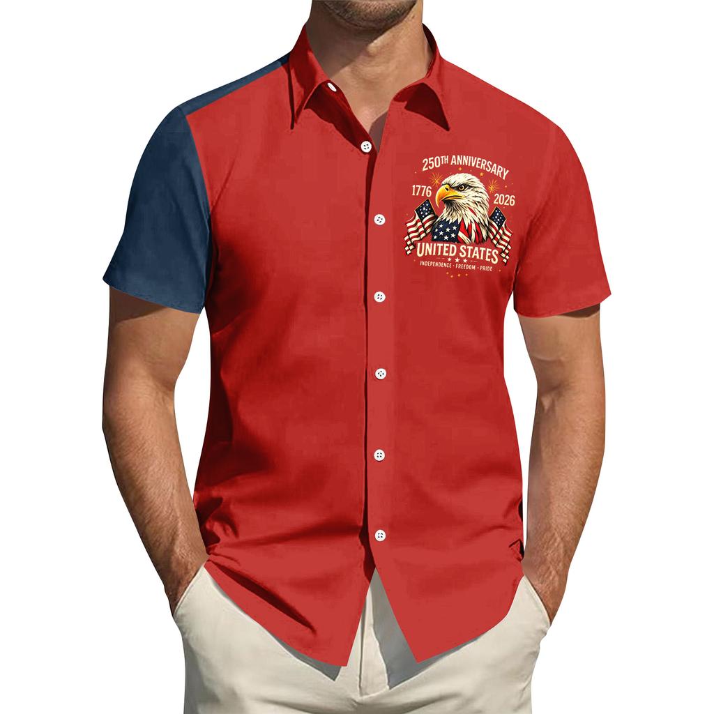 Men's Independence Day Printed Collared Top Men's Casual Sports Short-Sleeve Shirt
